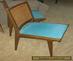 Item Pair Of Two Vintage Danish Mid Century Modern Turquoise CANE Accent CHAIRS for Sale