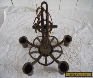 Item VINTAGE CAST IRON CHANDELIER HANGING LIGHT FIXTURE 5 LIGHT BASE REPURPOSE for Sale