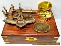 MARITIME COLLECTIBLE NAUTICAL BRASS GERMAN SEXTANT W/WOODEN BOX GIFT