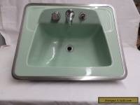 Vintage Jadeite Green Porcelain Ceramic Bathroom Sink old Lavatory 4954-15