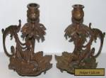 Victorian Cast Brass Ornate French Rococo Leaf Form Candle Holder Pair for Sale