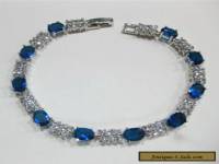 Fascinating Vogue style jewelry 18k white gold sapphire gem bracelet 8 inch.+box