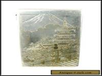 Vintage Japanese 950 Sterling 2 Tone Cigarette Case Mt Fuji & Pagoda Artist Sign