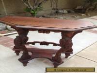 Antique Walnut Wood Carved Heads Statues Wings Side Table Furniture