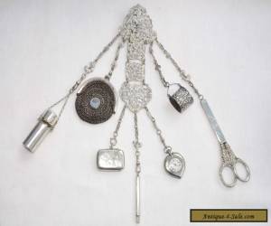 ANTIQUE VICTORIAN SOLID SILVER STERLING CHATELAINE + ACCESSORIES LONDON 1891   for Sale