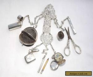 Item ANTIQUE VICTORIAN SOLID SILVER STERLING CHATELAINE + ACCESSORIES LONDON 1891   for Sale