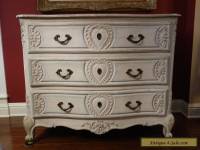 Large Antique French Louis XV Chest of Drawers Cabinet Carved Wood Painted Chic