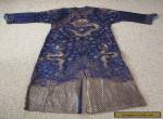 Antique Chinese Embroidered Silk Robe - Dragons - Tunic - Blue for Sale