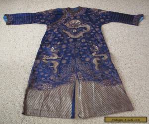 Antique Chinese Embroidered Silk Robe - Dragons - Tunic - Blue for Sale