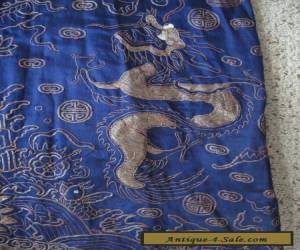 Item Antique Chinese Embroidered Silk Robe - Dragons - Tunic - Blue for Sale