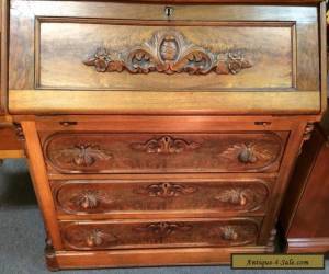 Item ANTIQUE VICTORIAN BURL WALNUT SECRETARY DESK BOOKCASE CABINET AMERICAN FLAG for Sale