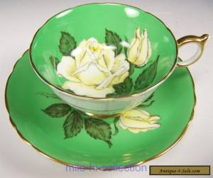 Item PARAGON HUGE WHITE ROSES GREEN TEA CUP AND SAUCER for Sale