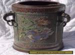 Japanese Meiji Period Bronze Enamel Champleve Double Dragon Brush Pot SIGNED for Sale