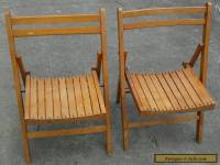 Antique Set Of 2 Wooden Folding Chairs Slat Seat & Back - Art Deco Wood Vintage 