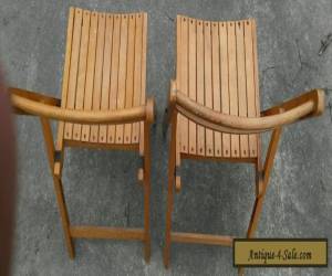 Item Antique Set Of 2 Wooden Folding Chairs Slat Seat & Back - Art Deco Wood Vintage  for Sale