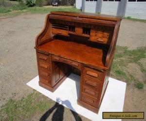 Item ANTIQUE C-1910 TIGER QUARTERSAWN OAK S- ROLL TOP OFFICE DESK for Sale