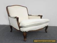 Vintage French Provincial Style Carved Wood White Cotton Blend Accent Chair 