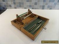EDWARDIAN TIGER OAK WRITING BOX WITH INTEGRATED PEN STAND + CONTENTS- LOCK & KEY