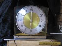 Art Deco chrome brass base yellow perspex surround Aust made clock electric RARE