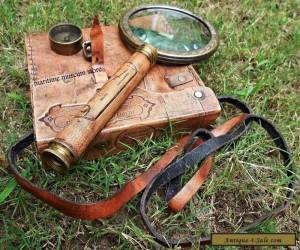 Item Set of 3 Brass Compass,Telescope & Magnifying Glass with Leather case/Best Gift. for Sale