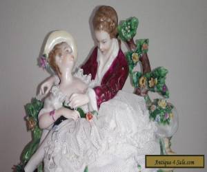 Item Antique Unterweissbach Victorian Couple Figurine Dresden Style Lace Germany  for Sale