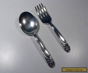 Item STERLING SILVER Baby Set 2-PC 4 " Fork and Spoon Mono  for Sale