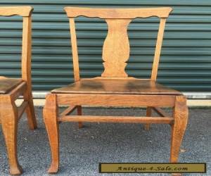 Item Pair Antique Vintage Oak Wood Wooden Fiddleback Side Dining Accent Fabric Chairs for Sale