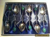 Rare Chinese Jade & Sterling Silver Teaspoon Set Made in Hong Kong 1960s