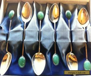 Item Rare Chinese Jade & Sterling Silver Teaspoon Set Made in Hong Kong 1960s for Sale