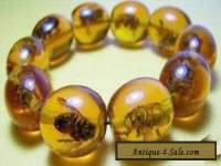 Rare Asian jewelry Amber Colored real Bee Bracelet#