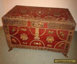 Item  ORNATE ANTIQUE WOODEN JEWELLERY / TRINKET BOX WITH BRASS ORNATE for Sale