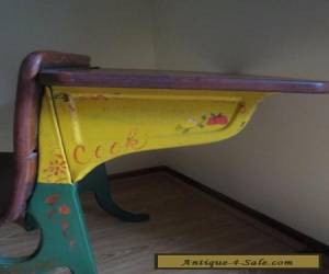 Item Antique Old Fashion Child School Desk Chair Iron Metal Wood Vintage  for Sale