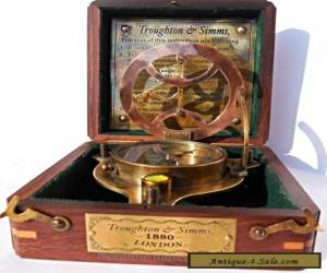 Item Big Brass Triangle Sundial Compass with wooden Box. for Sale