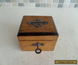 Item LOVELY VICTORIAN 19thC SMALL OAK MONEY BOX WITH METAL DECOR - GOOD LOCK & KEY for Sale