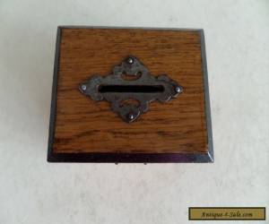 Item LOVELY VICTORIAN 19thC SMALL OAK MONEY BOX WITH METAL DECOR - GOOD LOCK & KEY for Sale