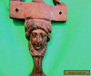 Item Antique Original French Art Nouveau Bronze Door Knocker Back Plate Lady's Face for Sale