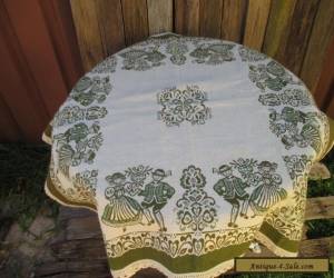 VINTAGE GREEN &CREAM TABLE CLOTH  for Sale