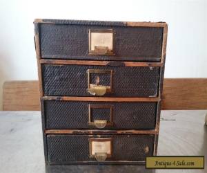 Item VINTAGE WOODEN FILE BOX WOOD & METAL CABINET CHEST OF DRAWERS DESK TOP FILING for Sale