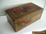 LOVELY OLD HAND-PAINTED WOODEN BOX WITH PLUMS AND FOLIAGE c1910 for Sale