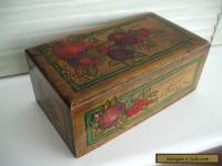 LOVELY OLD HAND-PAINTED WOODEN BOX WITH PLUMS AND FOLIAGE c1910