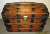 ANTIQUE STEAMER TRUNK VINTAGE VICTORIAN DOME TOP BRIDES STYLE CLASSIC WOOD CHEST for Sale