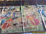 RARE OLD ANTIQUE INDONESIAN PAINTED TEXTILE ART WAYANG KERIS KRIS DAGGER for Sale