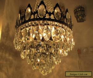 Item Antique Vnt French HUGE Basket Style Crystal Chandelier Lamp 1940's 17in dmtr**- for Sale