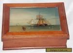 Vintage Wooden Jewelry Box / Glass Insert of Ocean and ships for Sale