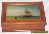 Vintage Wooden Jewelry Box / Glass Insert of Ocean and ships for Sale