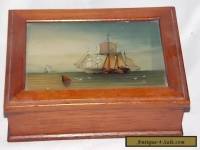 Vintage Wooden Jewelry Box / Glass Insert of Ocean and ships