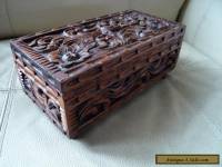 ANTIQUE HAND CARVED WOODEN TRINKET BOX ~ LEGS ~ SCROLLS & FLOWERS DECORATION