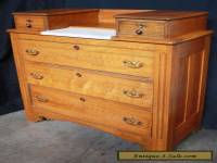 Antique Victorian Spoon Carved Chestnut Wood Marble Dresser Chest Drawers Vanity