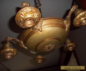 Item Vintage Hanging Brass 5 Light Chandelier (needs re-wiring) for Sale