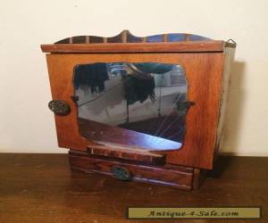 Antique Wooden Wall Cabinet with Art Deco Style Mirror and Drawer for Sale